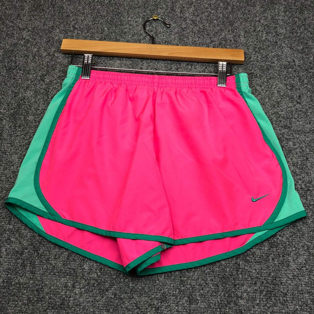 Nike Womens Dri-FIT Tempo Running Shorts Pink Green XL Athletic Gym